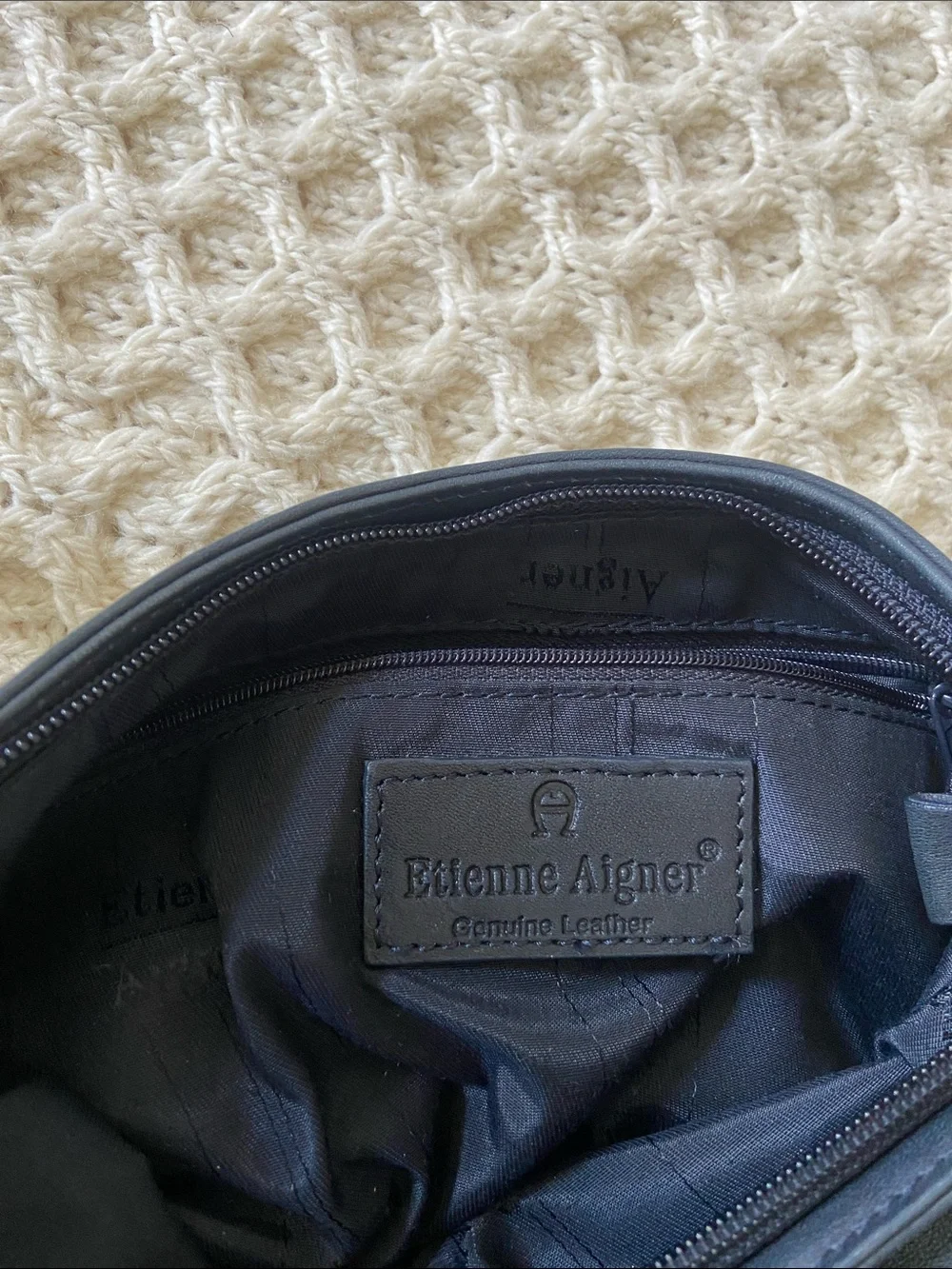 Etienne Aigner Navy Blue Leather Hobo Bag with Gold Hardware
